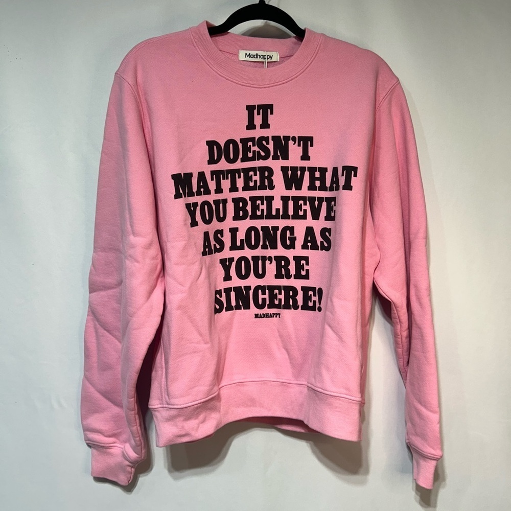 MADHAPPY 100%cotton sweatshirt. New with tags. “Camella”. Size Large. Oversized